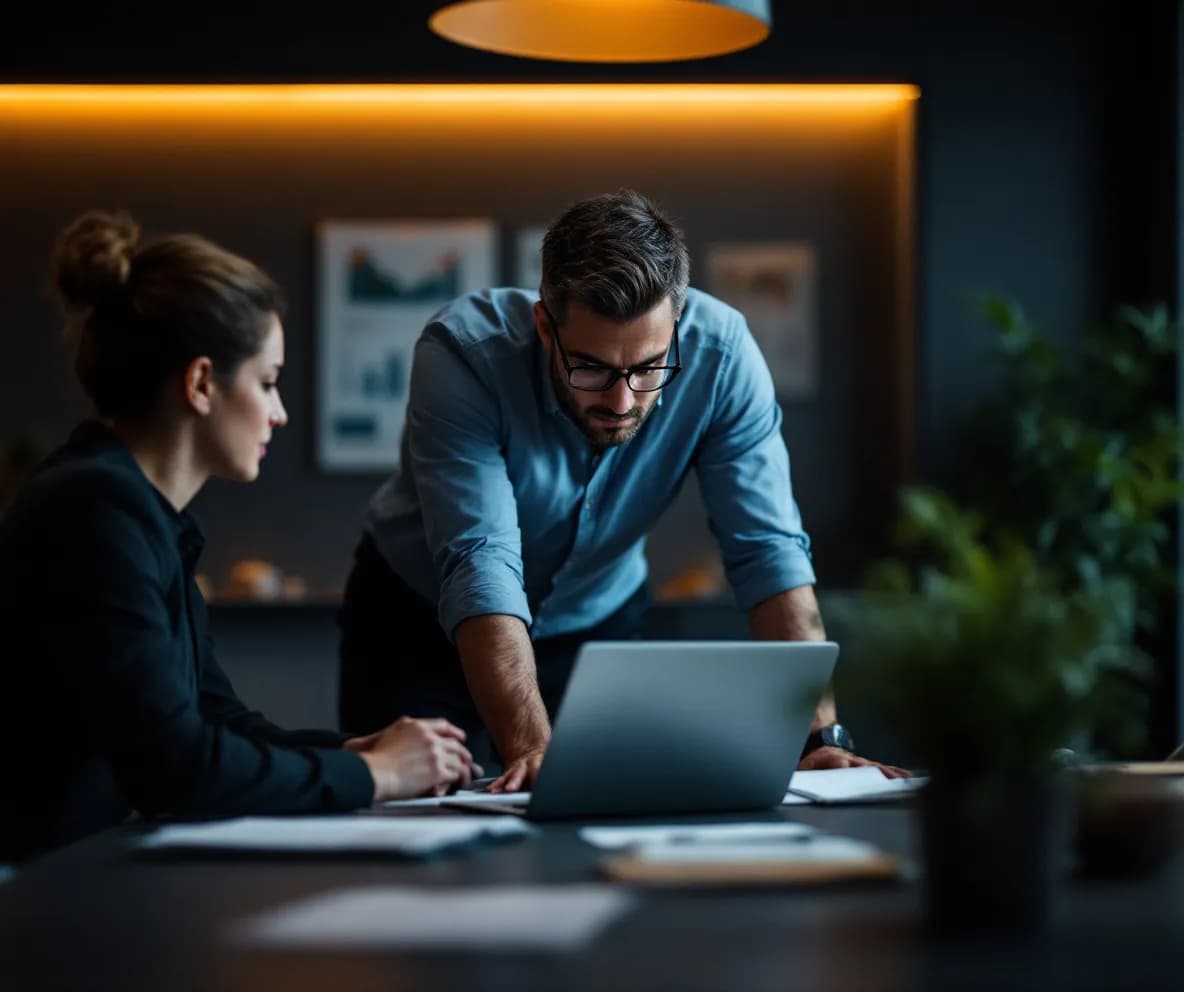 Gestora acompanhando o trabalho da equipe no escritório