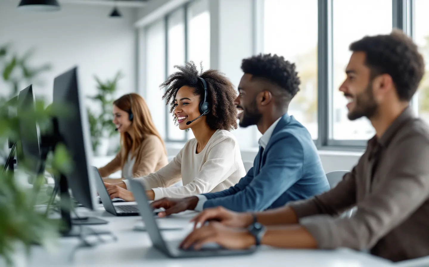 Equipe de atendimento trabalhando na mesma plataforma